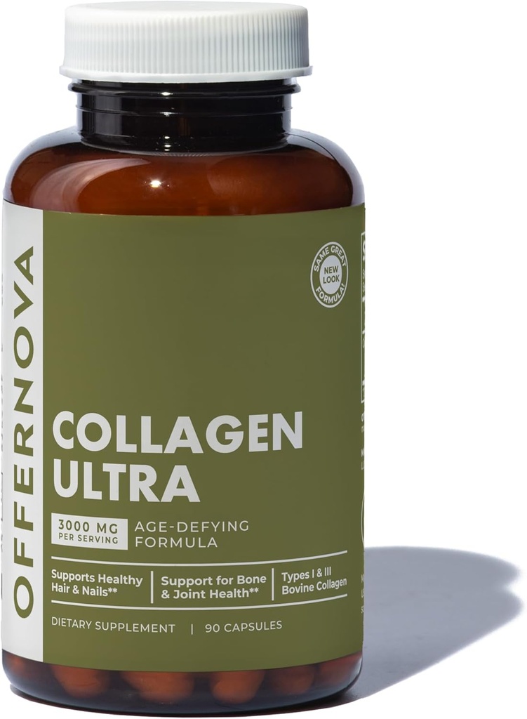 Ofertanova Colagen Ultra Hidrolyzed Colagen Suplimente - 3000 mg Anti Aging bovine Colagen Peptides pentru articulatii sanatoase, oase, par si piele. Pastila de Colageno Hidrolizado, 90 capsule