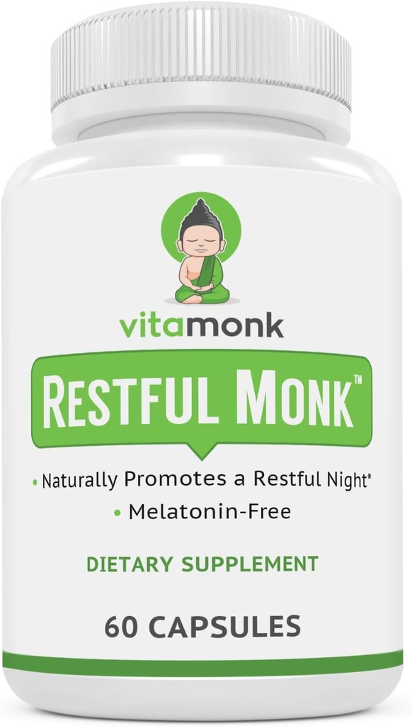 VitaMonk Melatonin Free Sleep Aid With Magnesium, GABA, Theanine and Apigenin - Melatonin없이 자연 수면 보조, 성인을위한 자연 수면 보조, 성인을위한 잠자는 알약, 성인을위한 수면 보조