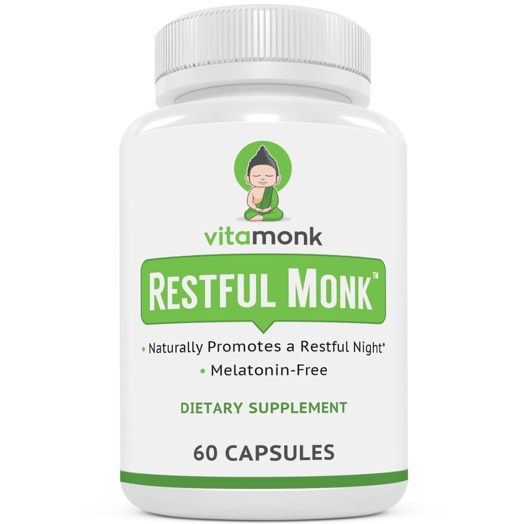 VitaMonk Melatonin-Free Sleep Aid with Magnesium, GABA, Theanine, Apigenin | Superior Sleep Supplement with No Melatonin - Wake Up Refreshed, Not Groggy - Natural Sleep Aids for Adults; 60 Caps