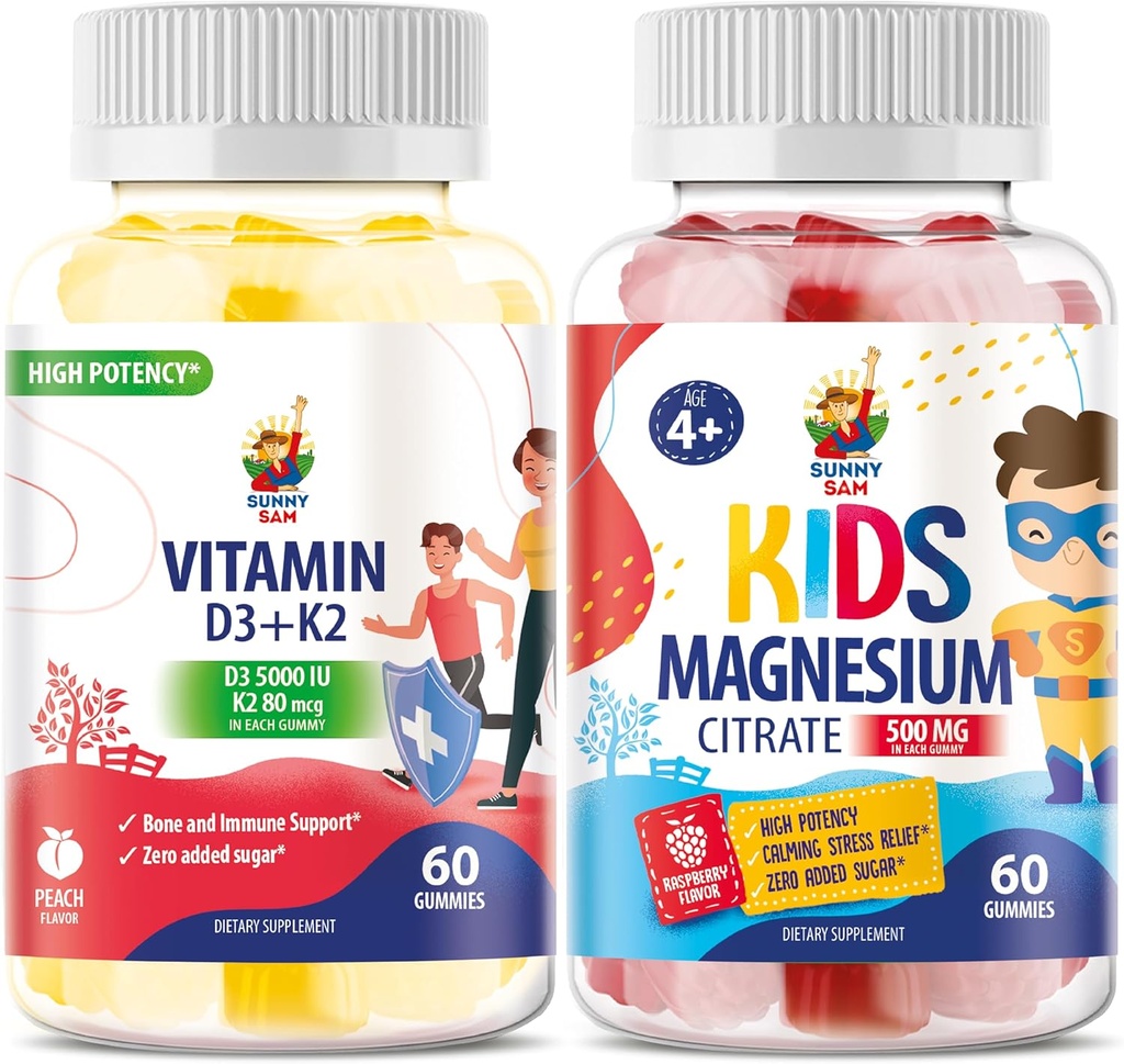Magenium Gummies dành cho Trẻ em và vitamin D3 K2 Kmmies 5000 IU - Immune & Bone Hỗ trợ - Sugar- Freeming D Kẹo cao cấp - Phụ thiếp, ăn chay, kẹo miễn phí cho người lớn