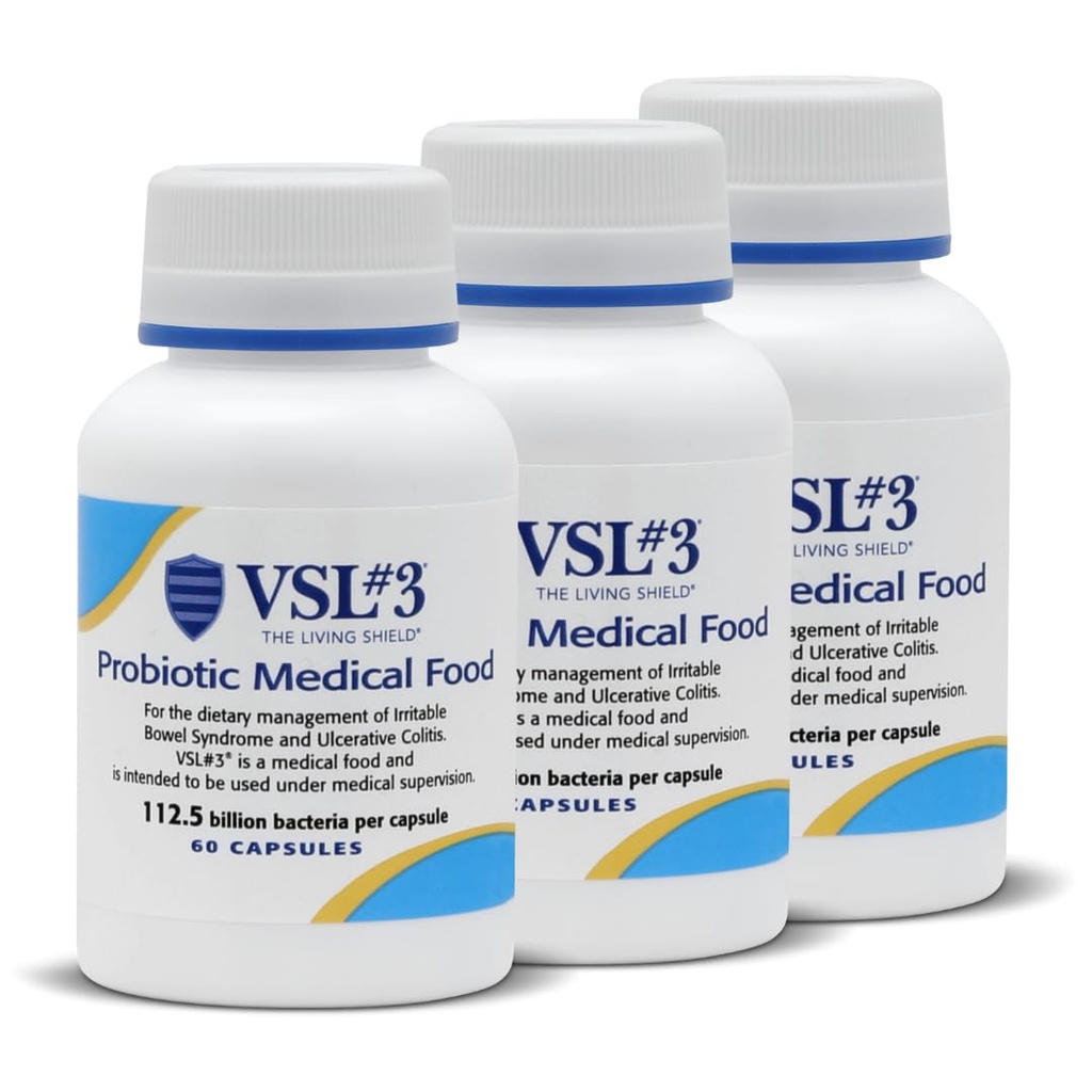 VSL#3® Probiotics for Digestive Health, IBS & UC Symptoms - 112.5B CFUs, High-Potency, Multi-Strain, Live, Refrigerated Probiotic, Medical Food for Gut Health Support in Men & Women, 180 Capsules