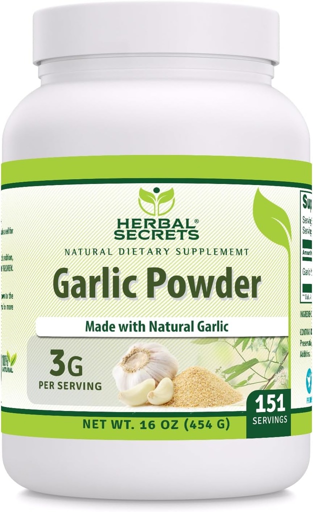 Herbal Sırları Garlic Toz | Xidmət başına 3 Mg / 16 Oz (454 G) | Qeyri-GMO / Gluten-Free / ABŞ