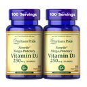 Puritan's Pride Premium Sunvite™ Mega-Potency Vitamin D3 10,000 IU, Dietary Supplement for Healthy Bones, Teeth, and Immune System Support, 100 Rapid Release Softgels