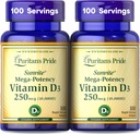 Puritan's Pride Premium SunviteTM Mega-Potencie Vitamín D3 10 000 IU, Dietary Supplement for Healthy Bones, Zuby, and Immune System Support, 100 Rýchle uvoľnenie Softgels