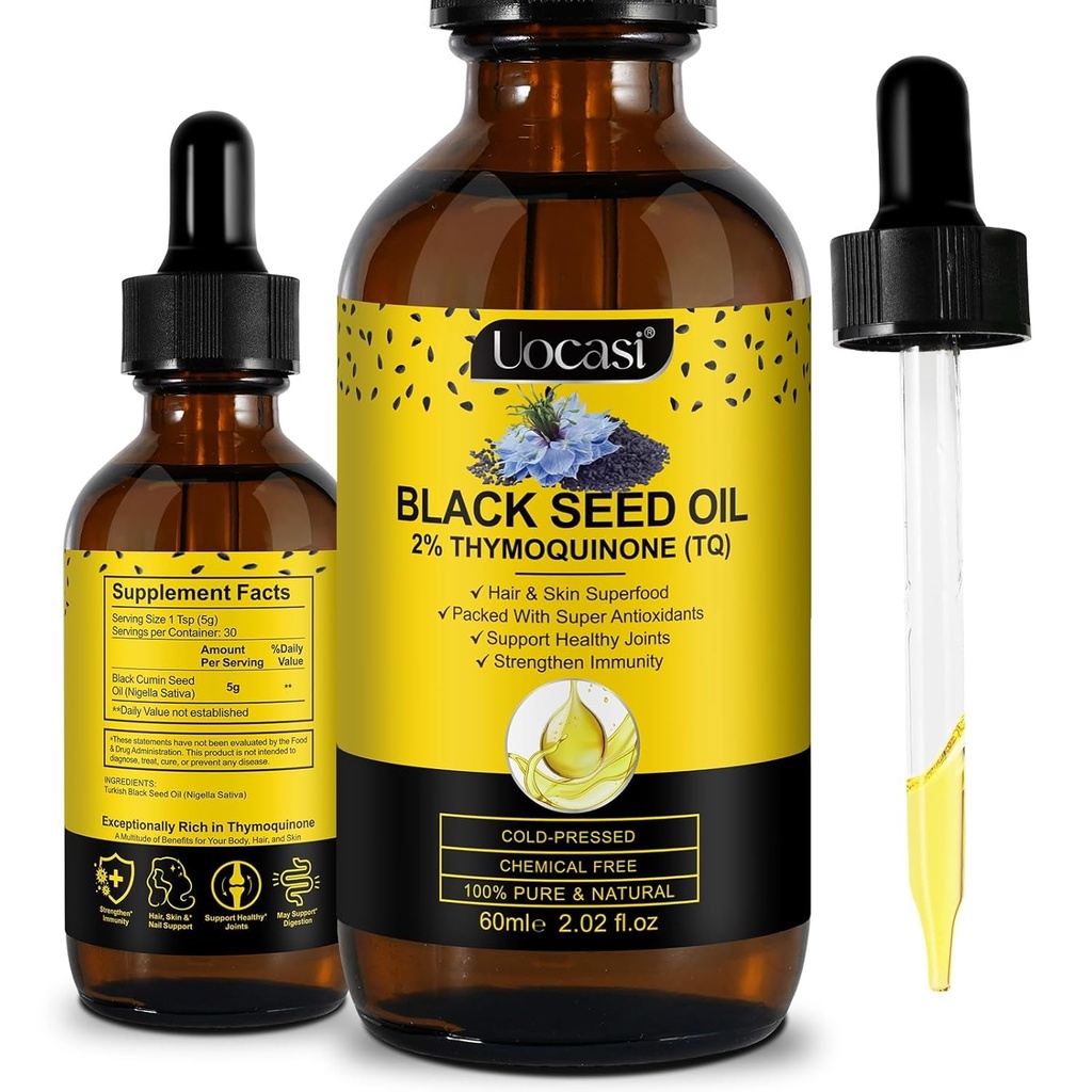 Uocasi Black Seed Oil, Cold Pressed, 100% Pure " , Hair Growth " Skin Care, 2.02 Fl Oz
