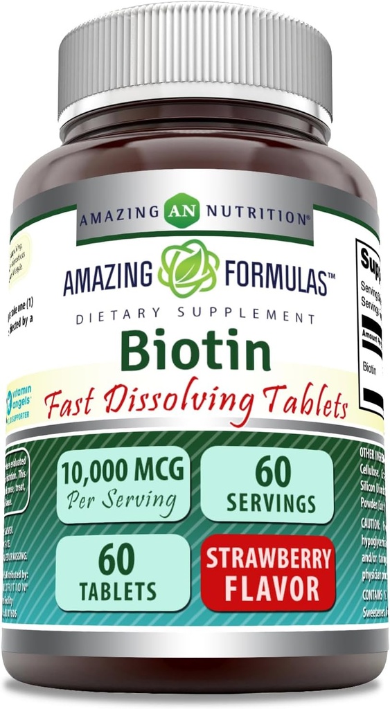 Fórmulas surpreendentes Biotin 10.000 mcg . rápido Dissolver comprimidos . Não-GMO . Suplemento sem glúten . Made in USA (Strawberry .