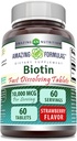 Fantastiska formler Biotin 10 000 mcg | Snabbupplösta tabletter | Icke-GMO | Glutenfri tillägg | Tillverkad i USA (Strawberry | 60 greve)