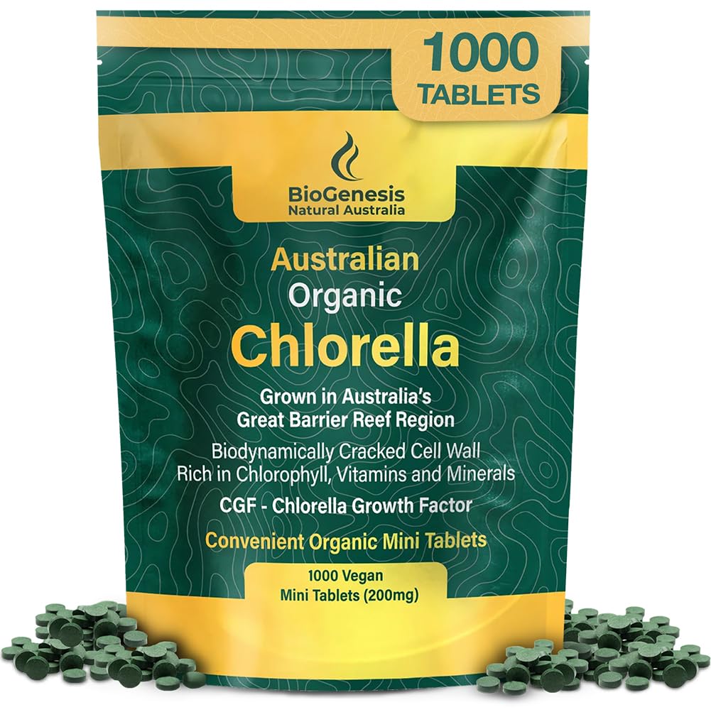 Biogenesis Organic Chlorella Mini Tablets – 1000 Count (200mg) | Australian Grown | Rich in Chlorophyll, Vitamins & Minerals | Supports Energy & Immunity | Vegan Mini Tablets