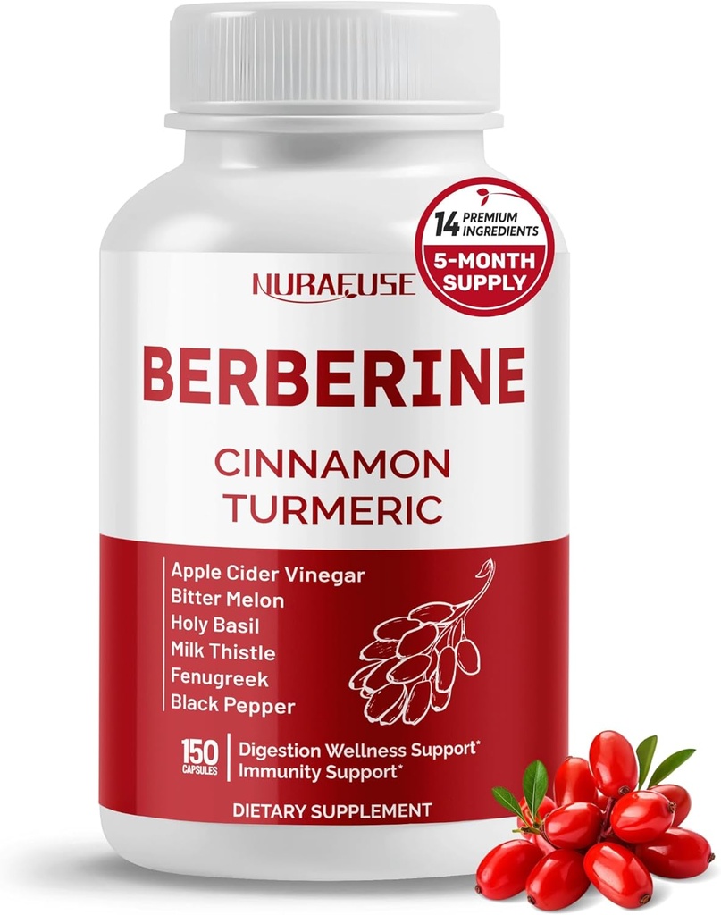 Berberine 14-em-1 Suplemento com Ceilão Cinnamon Apple Cider Vinagre Azedo Azedo Melon Holy Basil Milk Thistle Fenugreek Gymnema Banaba - Made in the USA