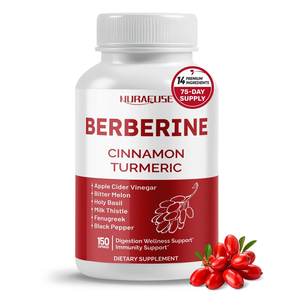 Berberine 14-in-1 Supplement with Ceylon Cinnamon Apple Cider Vinegar Turmeric Bitter Melon Holy Basil Milk Thistle Fenugreek Gymnema Banaba