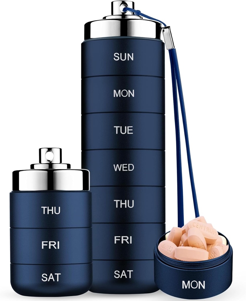 Mossime Metal Travel Pill Organizer, Transportable 7 Dag Vitamin Organizer Stackable, Vandtæt 1 gange en dag Pill Box, Stor Pill Container, Daglig Medicin Organizer til Vitamin, Fiskeolie, tillæg