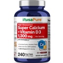 Super Calcium with Vitamin D3 Non GMO 1300 mg 240 Veg Capsules -120 Serves | Calcium Citrate Complex Supports Nutritional Supplementation,Vegan, Manufactured in the USA in a cGMP registered facility
