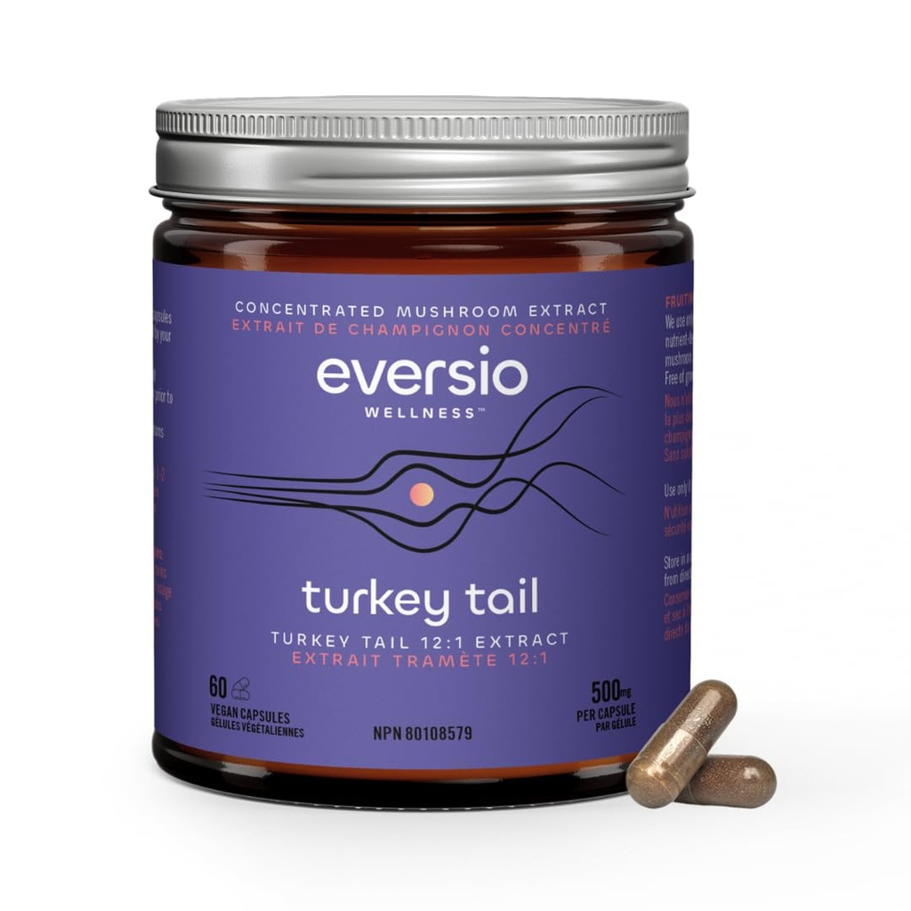 Organic Turkey Tail Capsules – 12:1 Extract, 45% Beta Glucans - Fruiting Body Mushroom Supplement for Immune Support – 60 Vegan Capsules – EVERSIO WELLNESS (Defend Now)