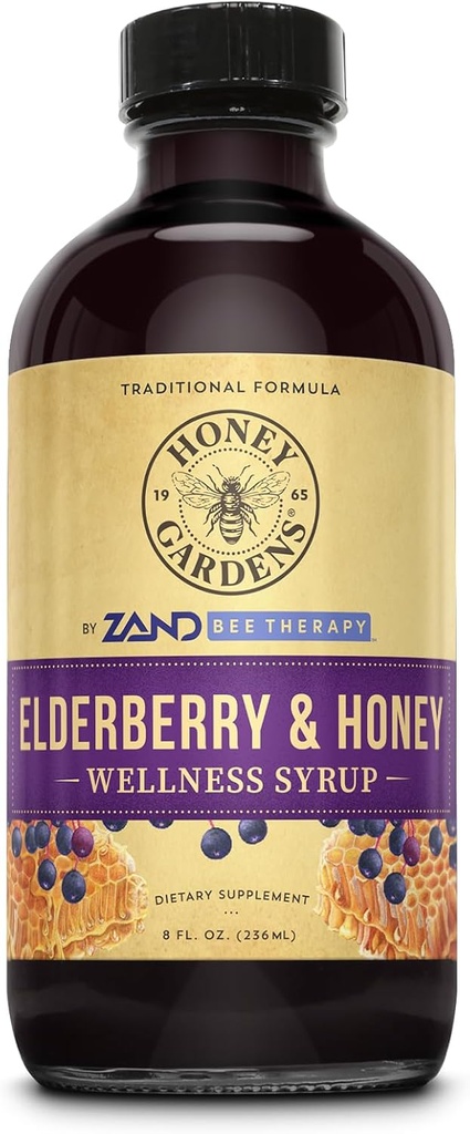 Honey Gardens Elderberry & Honey Immune Syrup - Black Elderberry Syrup for Adults & Kids, Natural גרון תוספת עם Propolis & אורגני Apple Cider Vinegar - 8 Fl Oz