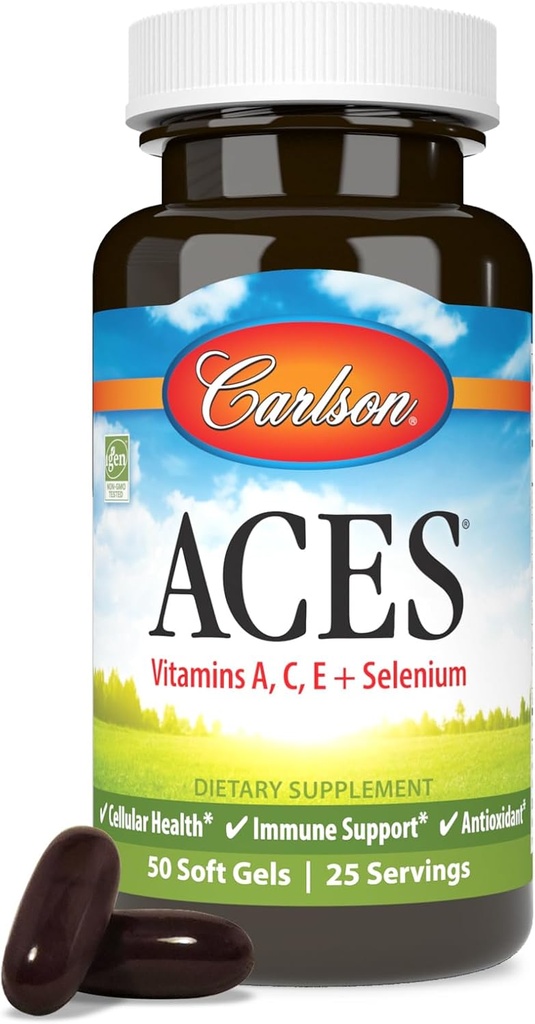 Carlson - ACES, Вітаміни A, C, E + Selenium, клітинне здоров'я та імунітет, Антиоксидант, 50 Softgels
