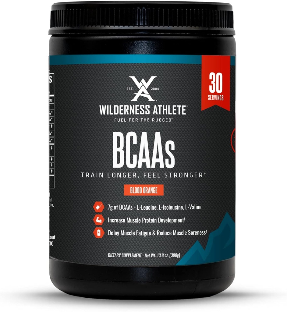 Wilderness Athlete - BCAAs - Branched Chain Amino Acids Powder - Essential Amino Acids Supplement för män och kvinnor - BCAA Supplement med Optimal Amino Acid Complex (Blood Orange)
