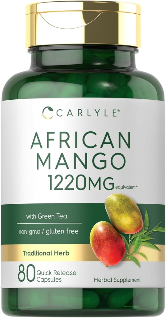 Carlyle African Mango Suplemento 1220mg | 80 cápsulas | con extracto de té verde | Non-GMO, Gluten Free