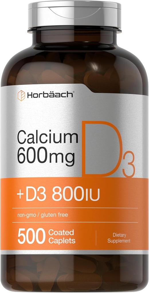 Herbach Calcumium Supplement with eptember D3 | 600 mg | 500 Colates | สําหรับผู้หญิงและผู้ชาย | Not-GMO และ Glutef (อังกฤษ)