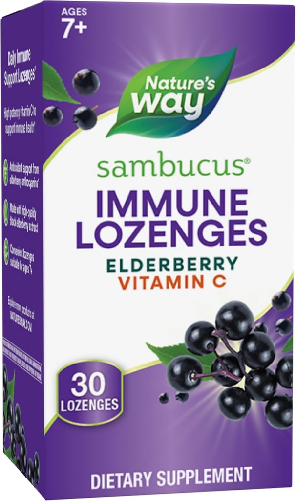 Tự nhiên cách Sambucus Immune Lozenges, với vitamin C, Black Elderberry Expry, Immune Consolation*, 30 Lozenges (Packing May Vary)
