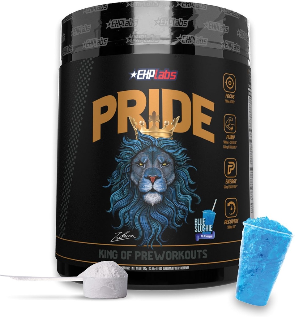EHP Labs Pride Pre Workout Powder Energy Supplement - Sugar Free Prework for Men & Women, Energy Powder Boost Drink with BCAA - 280mg kofeinu - Blue Slushie (40 Slusings)