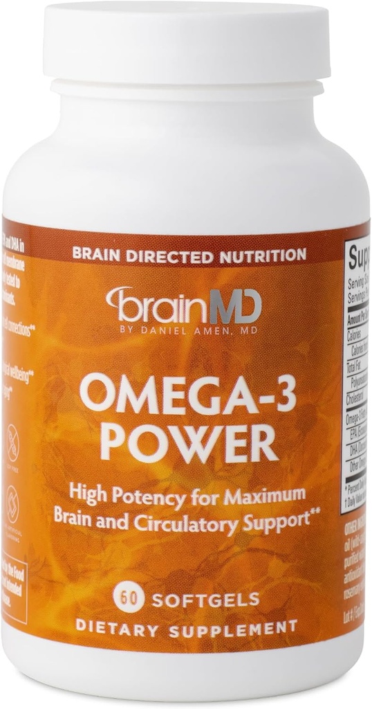 BrainMD Dr Amen Omega-3 Power - 60 cápsulas, Pack of 2 - Joint &amp; Immune Support Supplement - Contains DHA &amp; EPA - Gluten Free - 60 Total Servings