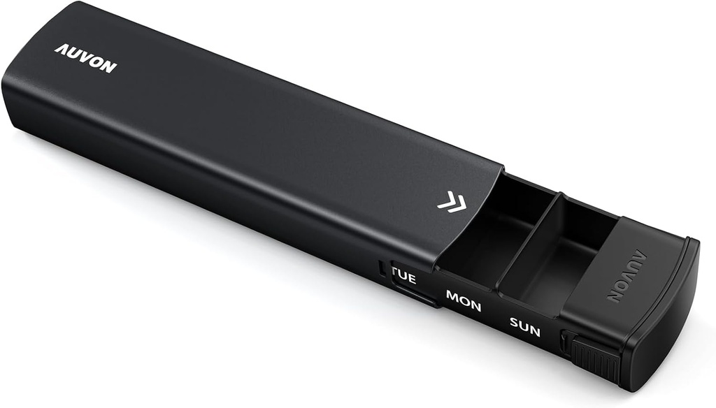 AUVON Metal Weekly Pill Korraldaja Slide Design, Stiilne Travel Pill Box 7 Day for Privacy Protection, Alumiinium Alloy Pill Case Suure Koostis Toidulisandid, Kalaõli (must)