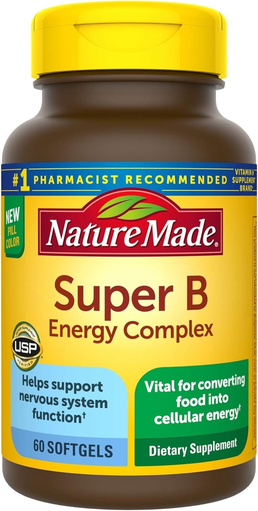 Complesso di energia Super B, Integratore alimentare per il supporto del sistema nervoso, 60 Softgels, alimentazione di 60 giorni