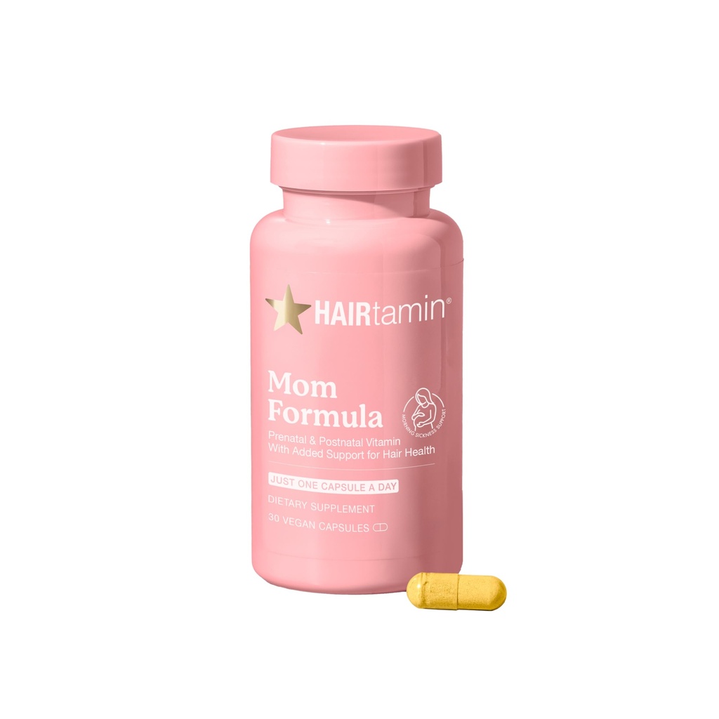 HAIRtamin MOM Vegan Prenatal & Postnatal Multivitamin Supplement & Hair Vitamin Pregnancy, Postpartum, Breastfeeding Probiotic One-a-Day Hair Vitamins with Biotin, Zinc, Iron (30 Counts)