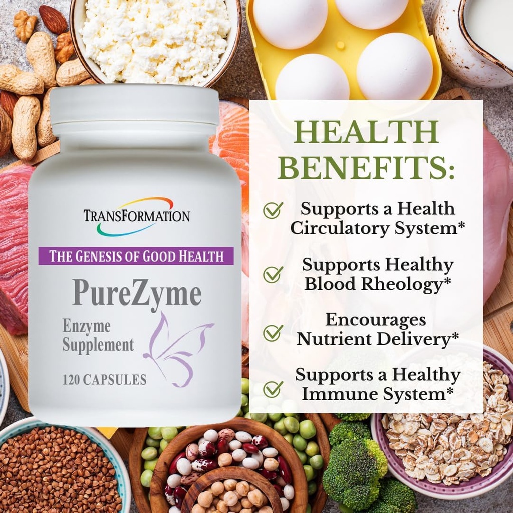 TRANSFORMAREA GENEZA BUNĂ SĂNĂTĂŢII - Purezyme Supplement Enzyme cu potenţă mare, recomandat de medic - Formula avansată pentru Nutrients Digestion & Gut Health, 120 capsule