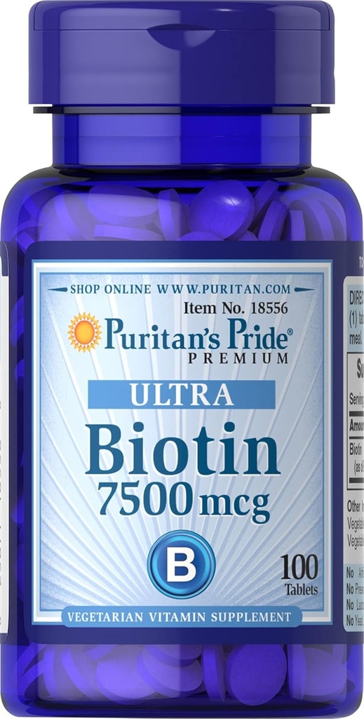 Puritan's Pride Biotin 7500 mcg, Healthy Hair Support, 100 Count, 100 Count (Pachet de 1)