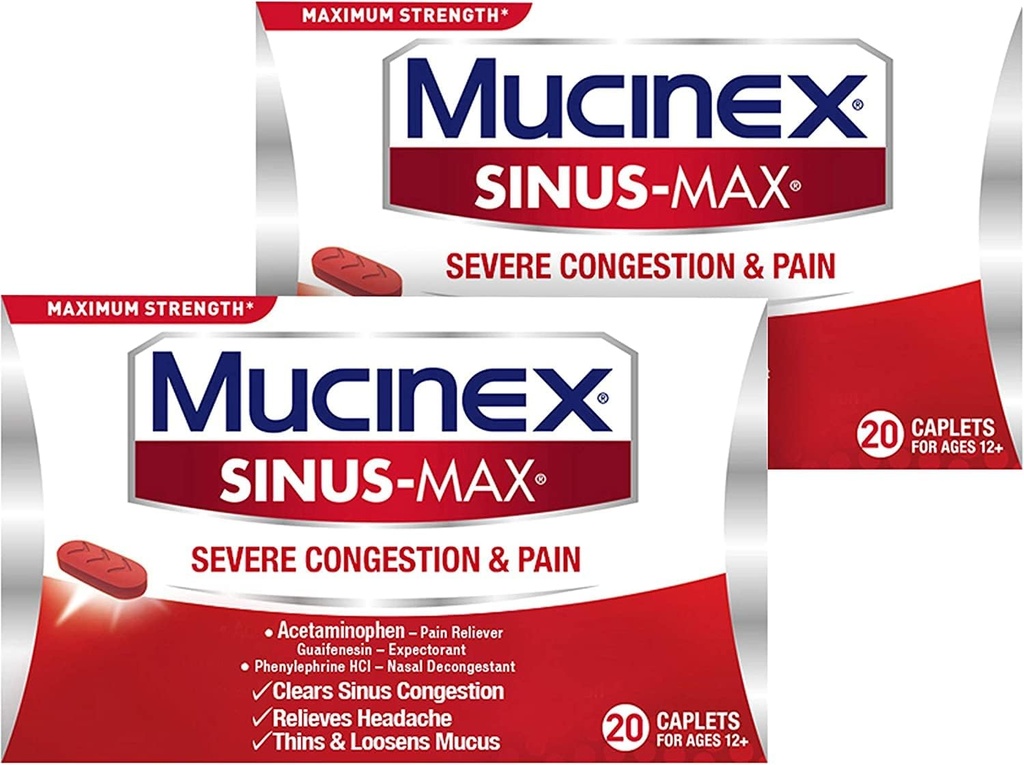 Sinus-Max 摄入量和 Pain Caplet( 20 个数 (Pack of 2)) 。