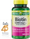 Spring Valley Biotin 5000 μg 240 Skaits, Diētiskā Papildinājums matu ādas nagus, Matu Vitamīni matu zudums sievietēm Bundle ar Lual's 45 Diabēts Dekodēts