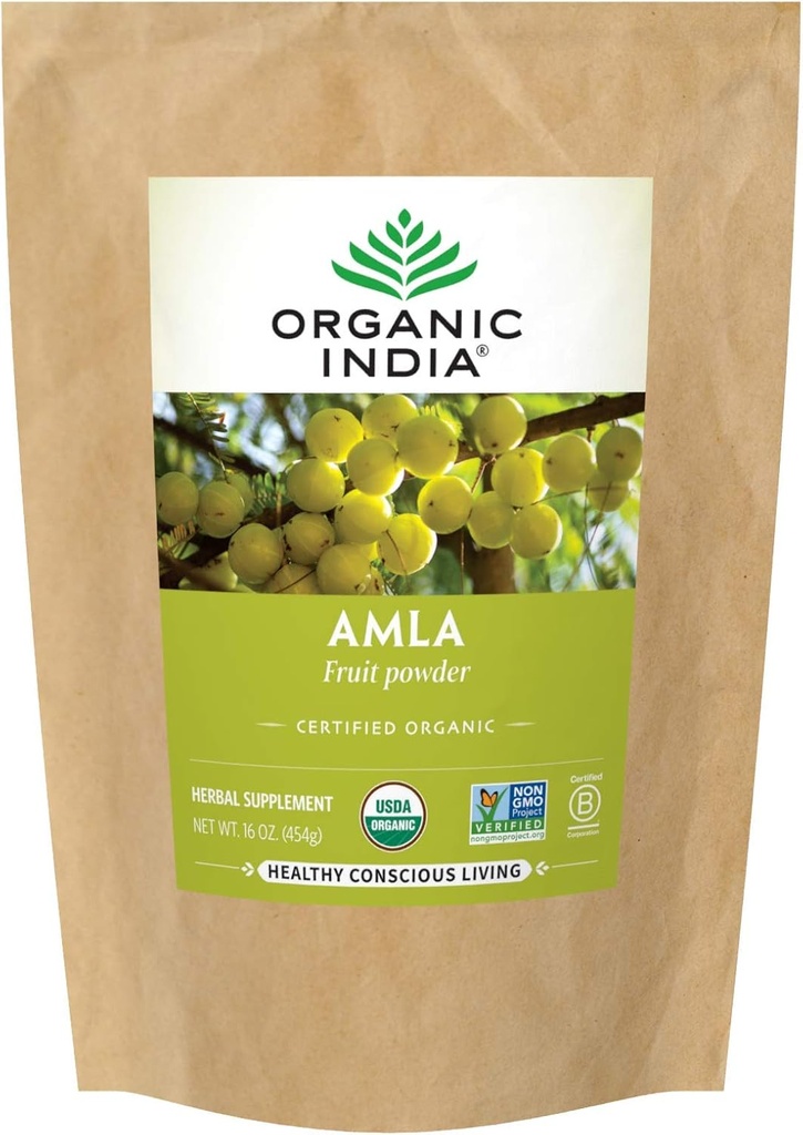 Organic India Amla Science - amalaki India India Indamukary, immun, วิตามิน C สําหรับ Immun System, เวก้า, Aurveign Foods, Antooxidents, Not-GMO, Amla produs for mead, Organic - 1 Lb