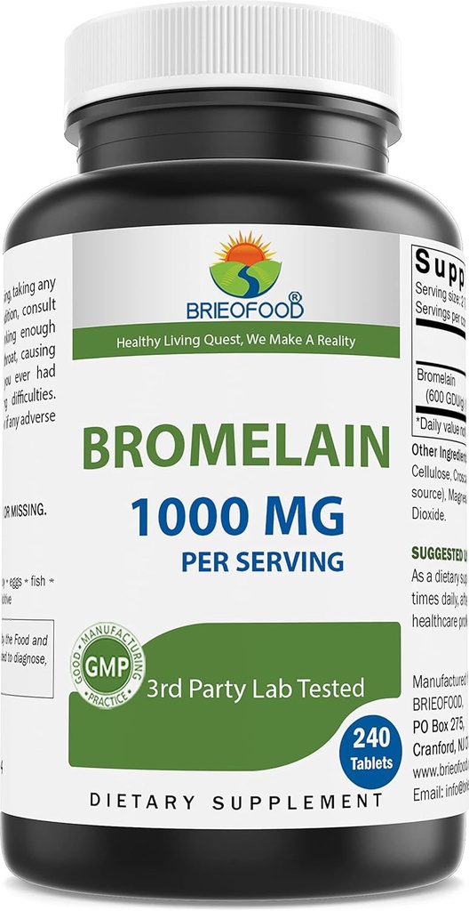 Brieofood Bromein 1000mmg per Serving 240 taules - Proteolytic Digestme - Suports de salut, Estintal, nudent Absions