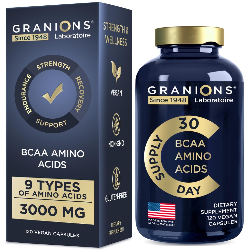 Essential Amino Acids Supplement for Men & Women - All 9 BCAAs EAA Supplements - Leucine Amino Acid, Lysine, Tryptophan, Advanced Amino Complex for Energy & Muscle Recovery - 120 Vegan BCAA Capsules