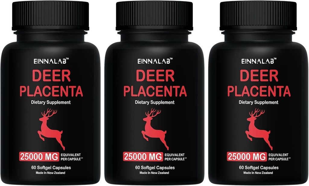 25,000mg Highest Deer Placenta Supplement 60 Kapsule - Vyrobené na Novom Zélande (Set 3 fľaše, 180 Kapsule)