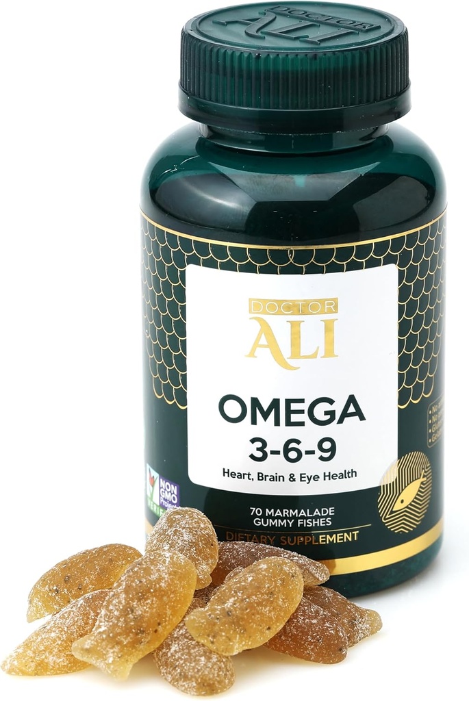 의사 ALI - Vegan Omega 3-6-9 Gummies | 물고기없는, 비 GMO, 유기농 재료 | 두뇌, 하트 & 비전 지원 성인 및 어린이 | 젤라틴 무료 | 글루텐 프리 | 70 개