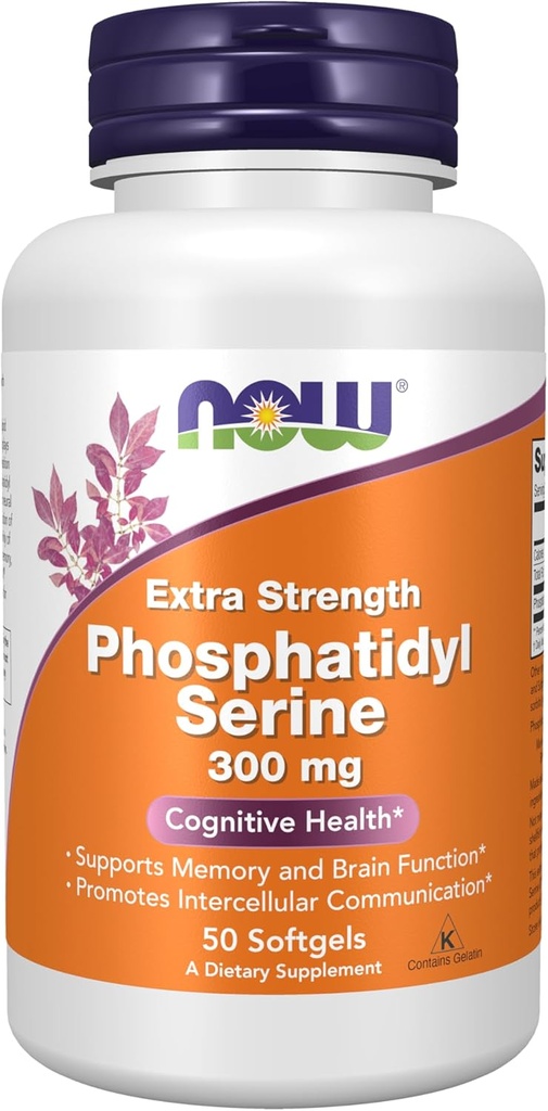 NOW papildai, fosfatidilserino 300 mg, ekstra stiprumo, su fosfolipidų junginiu, gautu iš sojų lecitino, 50 Softgels