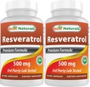 Best Naturals 2 Packs Resveratrol Complex 500 mg 60 Veg Capsules Made with Grape Skin, Red Wine, Quercetin - Gluten Free & Non GMO - (Total 120 Capsules)