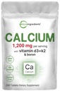 Calcium 1,200mg with Vitamin D3 & K2, 300 Tablets | Calcium Supplements for Women & Men | Mineral Complex Support Bone, Teeth, Colon & Cardiovascular Health | Non-GMO, Gluten-Free