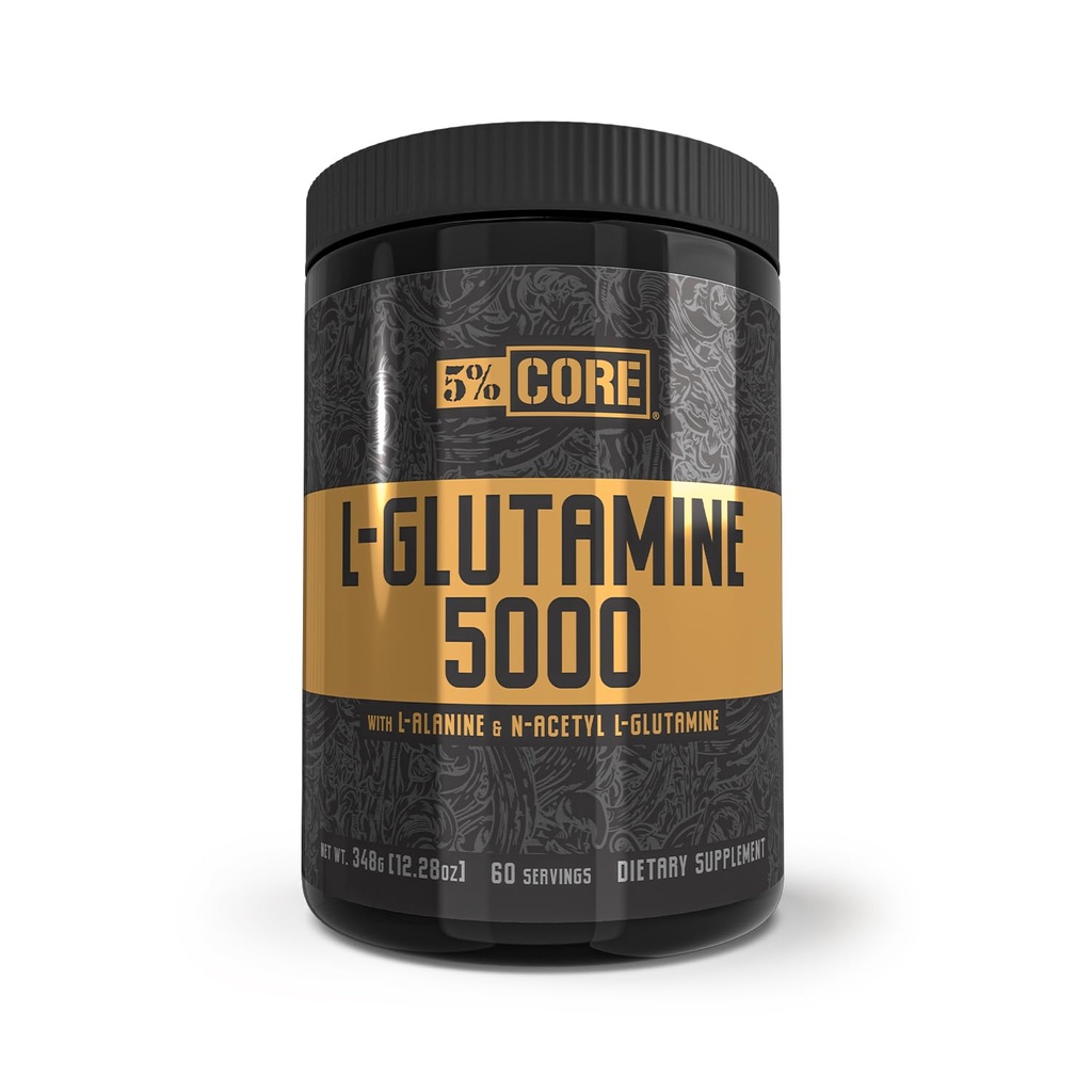 5% Nutrition Core L-Glutamine 5000 Supplement w/L-Alanine | Immune & Digestive Support | Amino Acid Muscle Builder Post Workout Recovery | Unflavored (60 Servings)