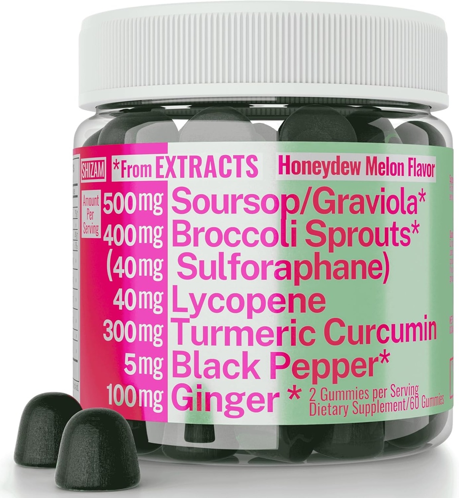 Soursop Graviola Curcumin Lycopene Brokolica Sprouts Sulforaphane Extract Gumies s Turmeric Curcumin Ginger Black Pepper, Sour Sop Guyabano Leaf Supplement, Chew Chewable Pills Capsules Doplnky