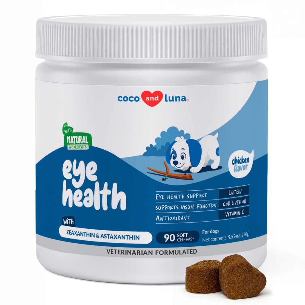 Eye Support for Dogs 90 Soft Chews - Vision, Omega 3 & Antioxidant | With Cod Liver Oil, Omega 3 EPA & DHA fatty acids. Supports eye health, vision & acts as antioxidant for dogs.