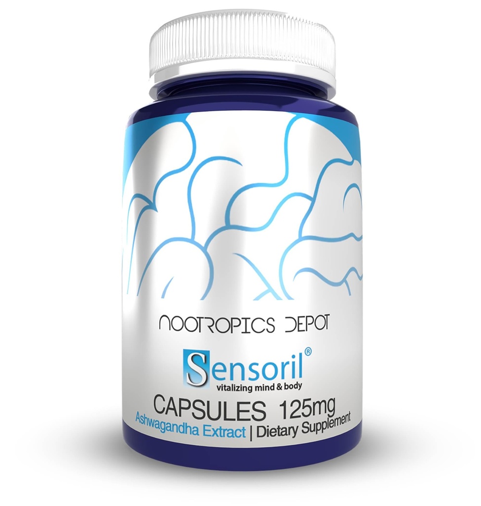 Nootropics Depot Sensoril Ashwagandha Capsules | 125mg | 180 Ct. | Ayurveda Supplement | Standardized Withania somnifera Extract | to Support Healthy Energy, Mental Cognition + Cardiovascular Health