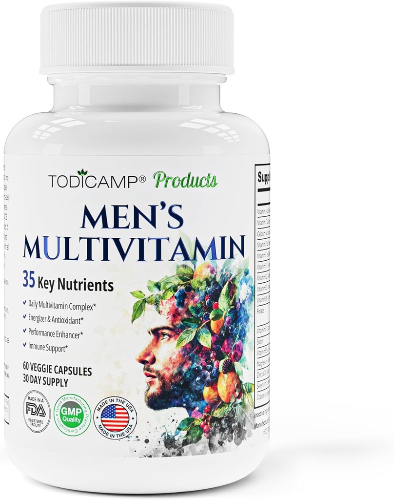Men's Multivitamin & Mineral Kompleksi Plant-based Ekstraktlarla - Kişilər üçün Multivitamin Ümumi Sağlamlıq, Antioksid və Natural Body Support - 60 Kapsül - 30 Day Supply