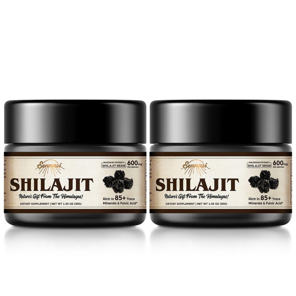 Sennasi Shilajit Pure Himalayan Organic Shilajit Resin - 600mg Maximum Potency Natural Organic Shilajit Resin with 85+ Trace Minerals & Fulvic Acid for Energy,Immune Support,30 Grams (2 Pack)