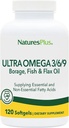 Natures Plus Ultra Omega 3 6 9-1200 mg, 120 Softgels - Graudaugu eļļa, zivju eļļa, Linu eļļas papildinājums - bez lipekļa - 120 Servējumi