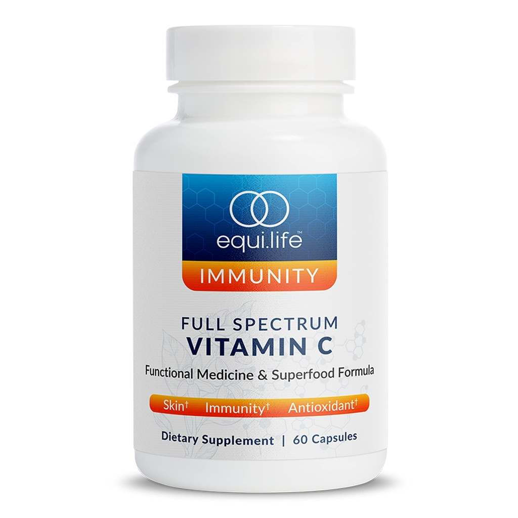 Equilife Full Spectrum Vitamin C Supplement with Quercetin & Acerola - Antioxidant Formula to Boost Immune Function, Promote Collagen Formation & Stress Reduction - Gluten Free, Non GMO, 60 Capsules