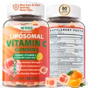 Liposomal Vitamin C 1000mg Gummies for Adults - Vitamin C Chewable with Elderberry, Zinc & 8mg Iron, Sugar Free Vit C Supplements, Daily Immune Support Gummies for Energy, Collagen Booster 60 Counts