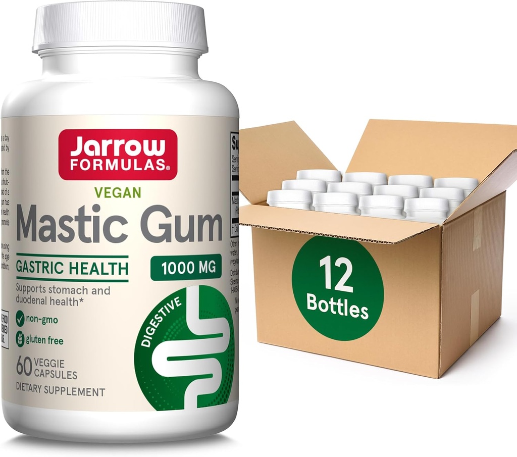 Jarrow Formulas Mastic Gum 1000 mq, Gastrointestinal Health Support üçün Dietary Supplement, 60 Veggie Capsules, 30 Gün Təchizatı, (Paket 12)